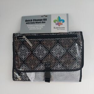 Kalencom Quick Change Kit with Wipes Box Portable Changing Pad Black white- NEW
